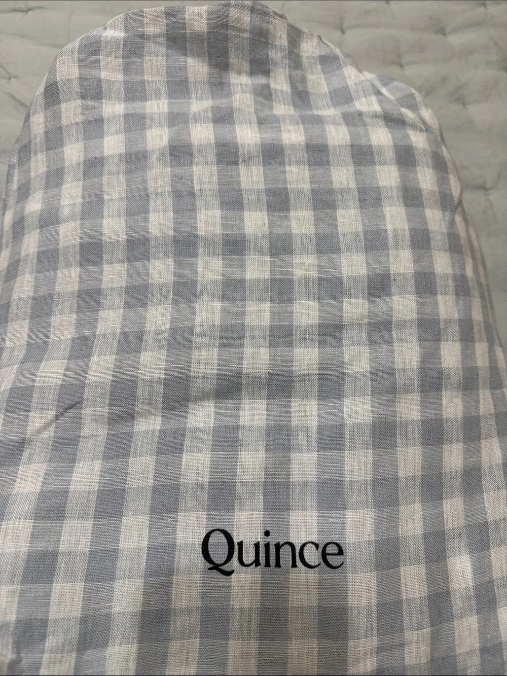 Gingham Blue Fog European Linen Full/Queen Duvet Cover Only - Retail $164